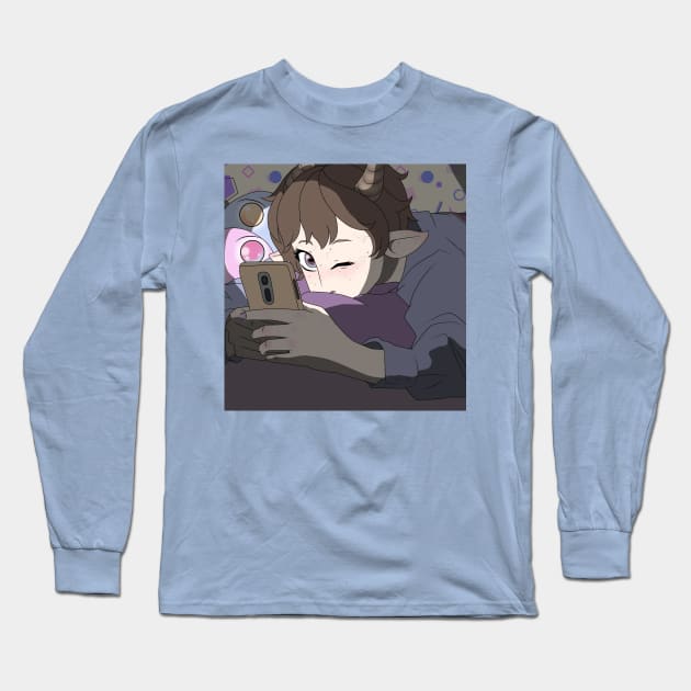 Cute Goat Boy Long Sleeve T-Shirt by TJ Morningstar